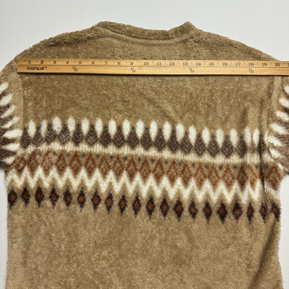 Uniqlo Women's Lightweight Fleece Fair Isle Crew Neck Top Brown Beige Size: L - Picture 8 of 13